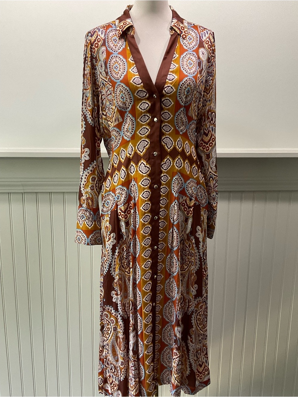 Socialite Satin Paisley Shirt Dress Large NWOT